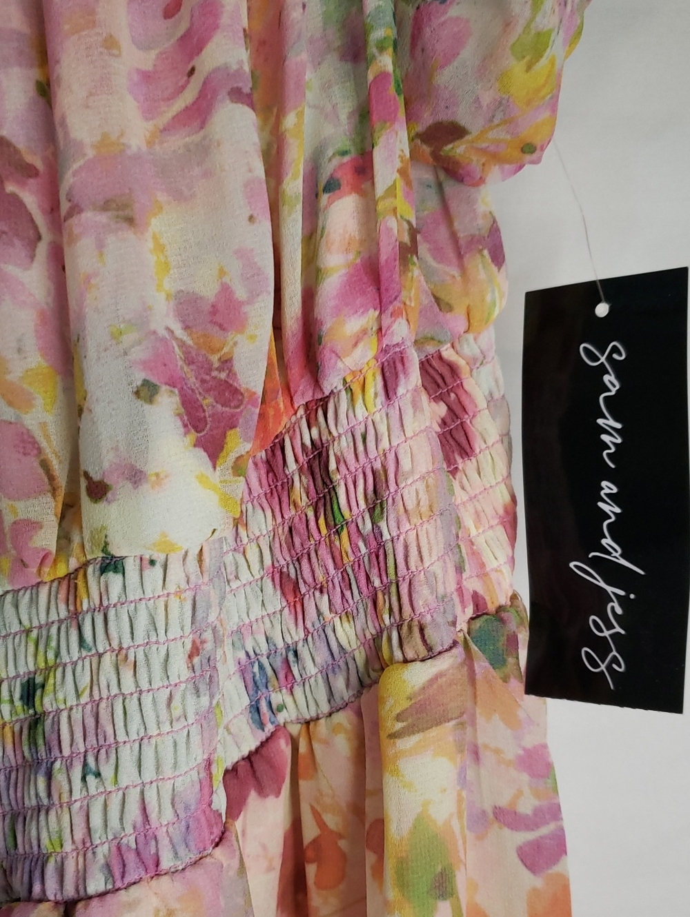 Sam and Jess Off-Shoulder Puff Sleeve Pastel Watercolor Floral Maxi Dress, 2X - Picture 3 of 11